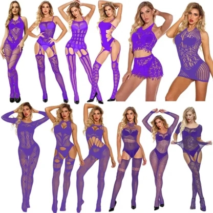 Purple Sexy Fishnet Bodystockings - Image 6