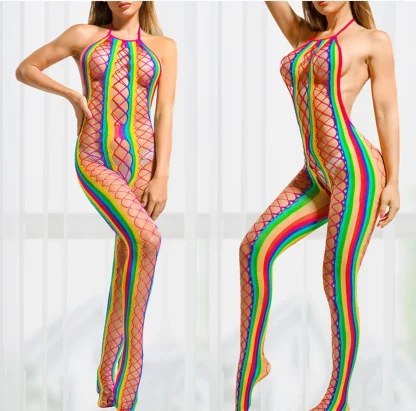 Colorful Halter Fishnet Bodystockings