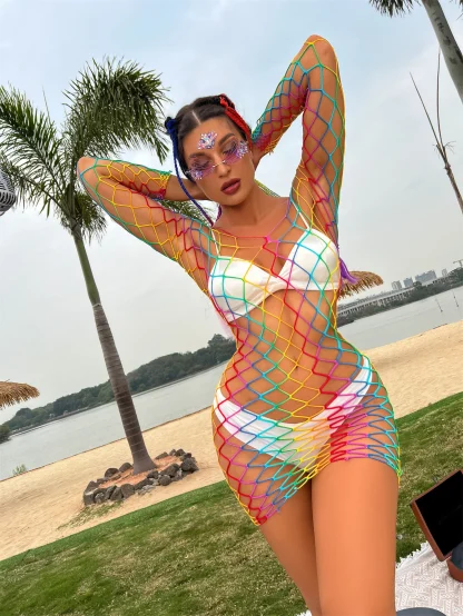 Sexy Colorful Fishnet Chemise - Image 2
