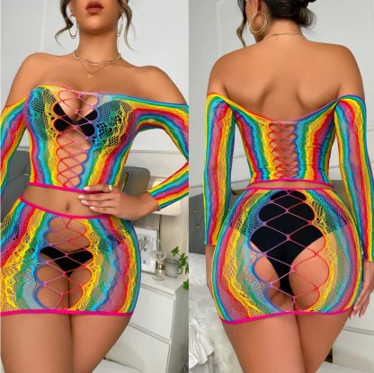 Colorful Halter Fishnet Bodystockings - Image 6