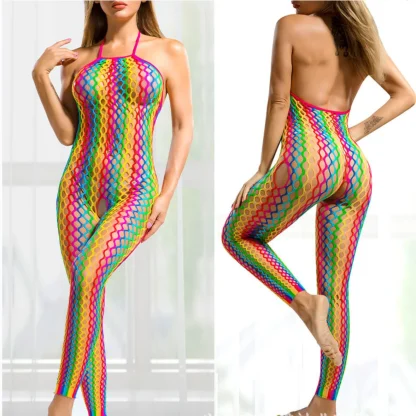 Colorful Halter Fishnet Bodystockings - Image 2