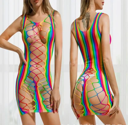 Colorful Halter Fishnet Bodystockings - Image 3