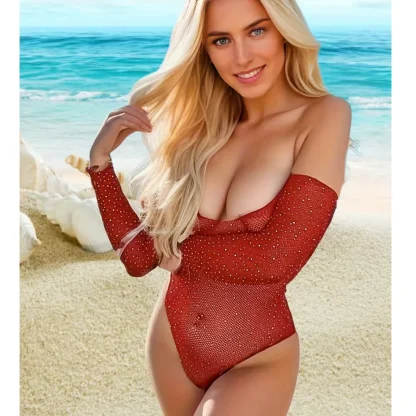 Sparkly Fishnet Long Sleeve Teddy - Image 6