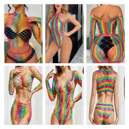 Colorful Halter Fishnet Bodystockings - Image 7