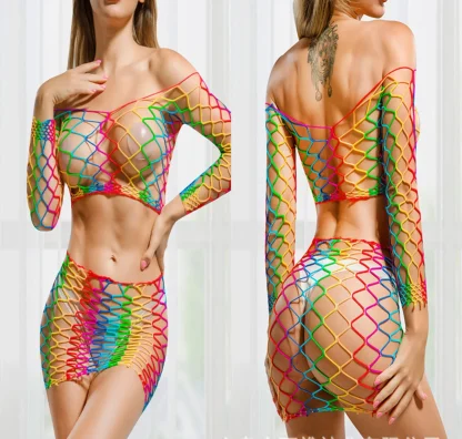 Colorful Halter Fishnet Bodystockings - Image 4