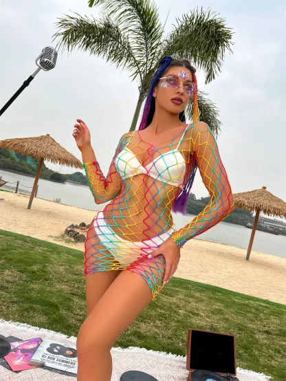 Sexy Colorful Fishnet Chemise - Image 3