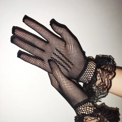 Lace Trim Fishnet Gloves - Image 4