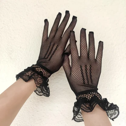 Lace Trim Fishnet Gloves