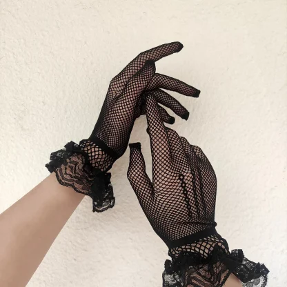 Lace Trim Fishnet Gloves - Image 3
