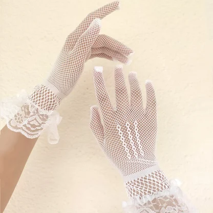 Lace Trim Fishnet Gloves - Image 7