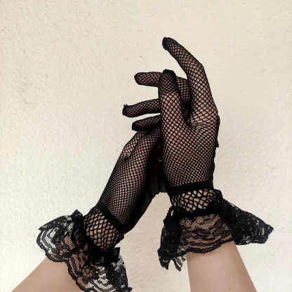 Lace Trim Fishnet Gloves - Image 2