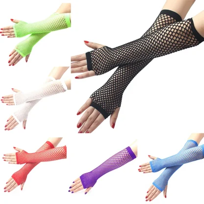 Fingerless Solid Fishnet Gloves - Image 6