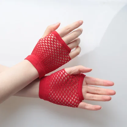 Elastic Short Fishnet Gloves - Image 7
