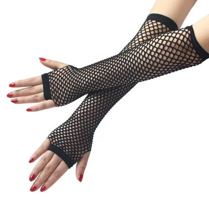 Fingerless Solid Fishnet Gloves - Image 2