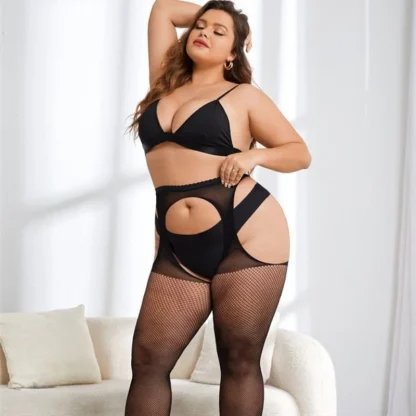 Plus Size Mesh Suspender Pantyhose - Image 2