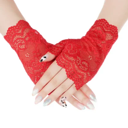 Fingerless Fishnet Lace Gloves - Image 2