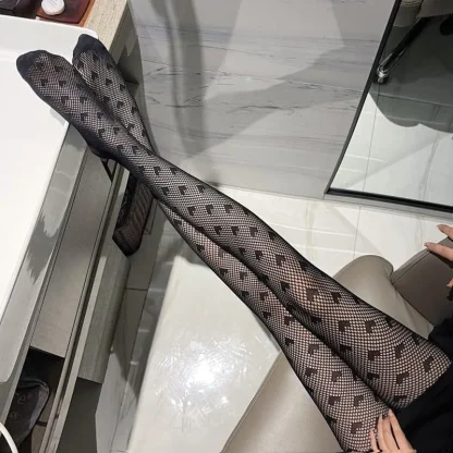 Fishnet Heart Pantyhose - Image 5