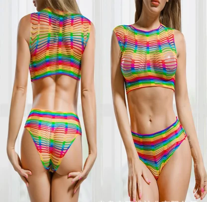 Colorful Halter Fishnet Bodysuits - Image 3