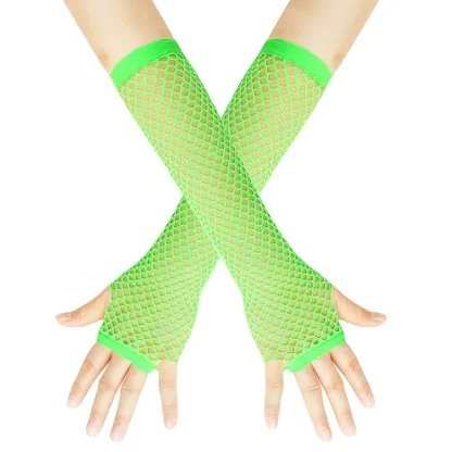 Solid Fingerless Fishnet Gloves - Image 4