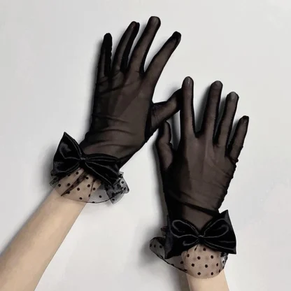 Elegant Bowknot Mesh Short Glove - Image 5