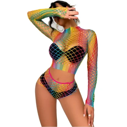 Colorful Fishnet Lingerie Set