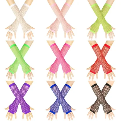 Solid Fingerless Fishnet Gloves - Image 7