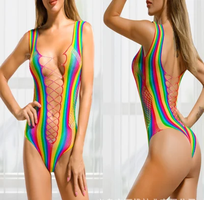 Colorful Halter Fishnet Bodysuits - Image 4