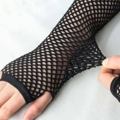 Solid Fingerless Fishnet Gloves - Image 2