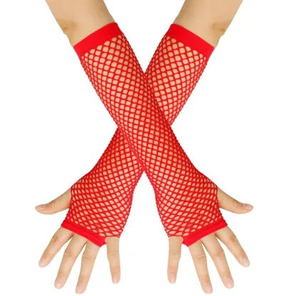 Solid Fingerless Fishnet Gloves - Image 3