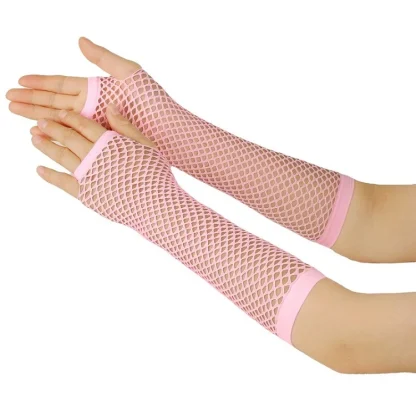 Solid Fingerless Fishnet Gloves - Image 5