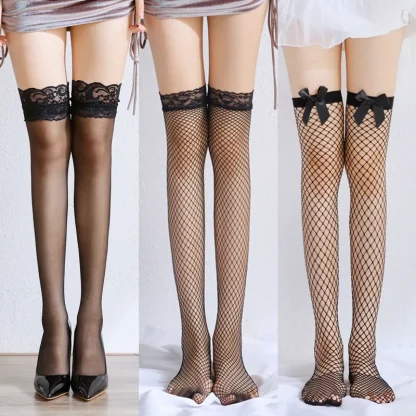 Lace Trim Fishnet Thigh-highs - Image 7