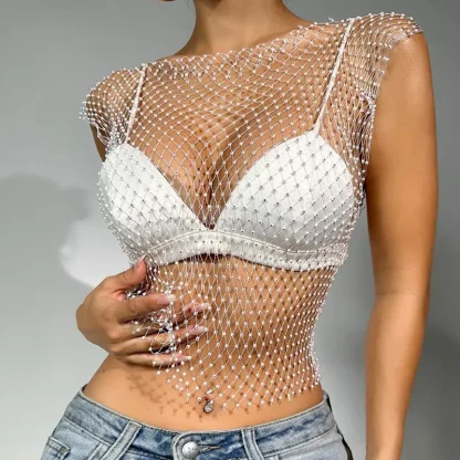 Shiny Fishnet Cover-up Top - Image 2